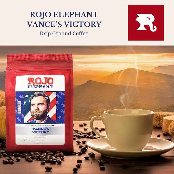 Rojo Elephant Caffeinated Ground Coffee, Single Origin Arabica Beans, Naturally Low Acid, Premium Ground Coffee (11 oz Bag) (Espresso Roast - Vance's Victory)