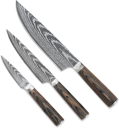 GreenPan x Bobby Flay 3 Piece Knife Set, Pairing Utility & Chef’s Knife, Premium Stainless Steel Blades, Precision Cutting Kitchen Tools, Hand Finished Ergonomic Wood Handle, Damascus Steel Design