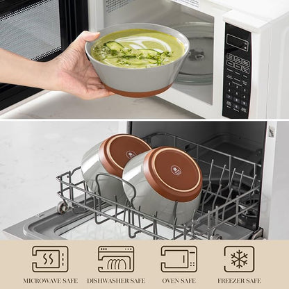 MALACASA Soup Bowls, Ceramic Salad Bowls Set of 4, 36oz Ceramic Bowls for Ramen, Cereal, Fruit and Pho, Microwave & Dishwasher Safe, Speckled Deep Bowls, Grey & Brown