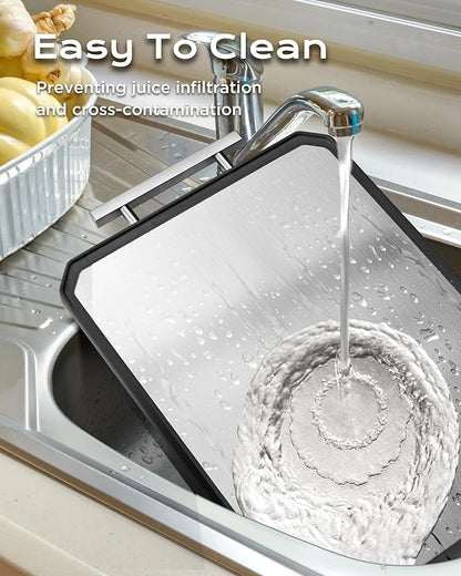 SNOWCLAD Stainless Steel Cutting Board,Double Sided Steel Bread Boards for kitchen,Stainless Steel/Wheat straw pp Large Board for meat,non toxic Chopping,Dishwasher Safe,16 * 11 Inch