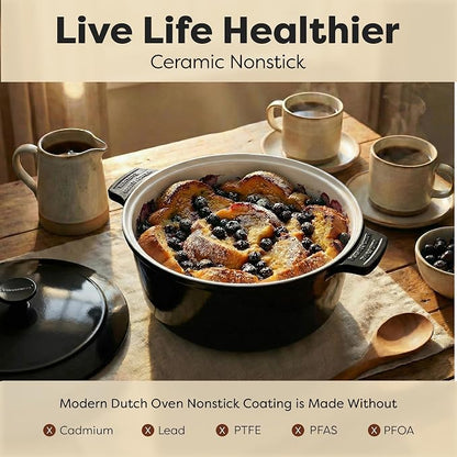 Gotham Steel 5 Qt Lightweight Dutch Oven Pot with Lid & Holders, Ceramic Non Toxic, Oven Safe & Even Heat Retaining Dutch Oven for Bread Baking Sourdough, Soup, Casserole, 70% Lighter than Cast Iron