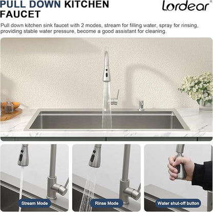 Lordear 33x22 Inch Drop In Kitchen Sink With Faucet - 33 Kitchen Sink With Faucet Combo Workstation 16 Gauge Stainless Steel Single Bowl Topmount Basin with All Accessories, 33x22x10 Inch