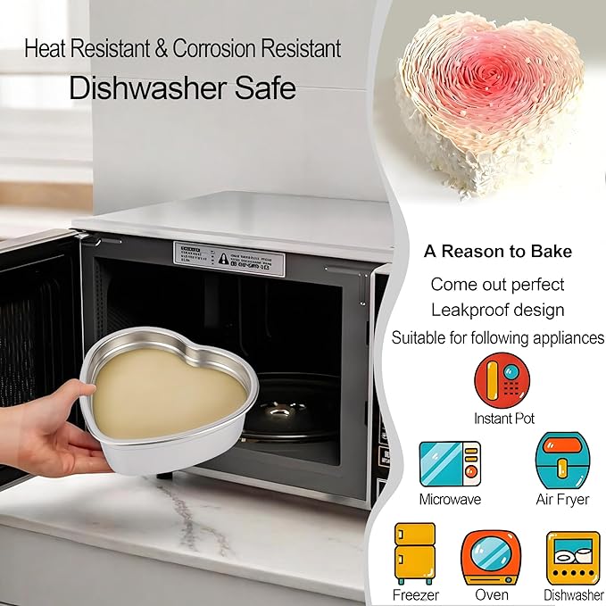 AWTBDP Heart Shaped Cake Pans, Nonstick 6x3 Inch Heart Cake Pan for Layer Cakes 1-2 Servings, Stainless Steel Small Cake Pan Tins for Birthday/Valentine's Day/Wedding/Anniversary, Dishwasher Safe
