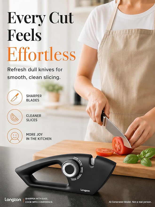 Longzon 6-in-1 Knife Sharpener 5 Stage with Cut-Resistant Glove, Manual Kitchen Tool for Scissors, Straight & Serrated Knives, Quickly Sharpens Restores & Polishes Dull Blades Safe for Home Kitchen