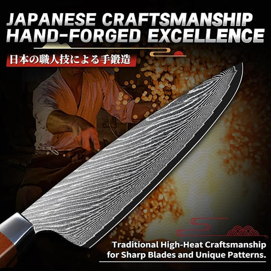TIJERAS Damascus Chef Knife, Japanese Kitchen Knives 9 inch with Damascus 67-Layer Steel, Sharp Professional Cooking Knives with Wood Handle, Birthday Gifts for Men Women