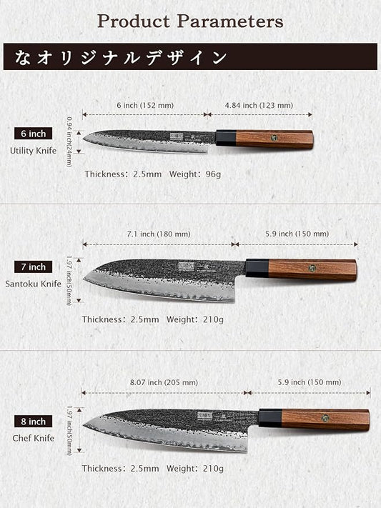 HOSHANHO 3 Pieces Knife Set, Professional Japanese High Carbon Steel Kitchen Knife Set, Ultra Sharp Chef Knives Sets with Octagonal Rosewood Handle