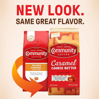 Community Coffee Caramel Cookie Butter Flavored 12 Ounces, Medium Roast Ground Coffee, 12 Ounce Bag (Pack of 2)