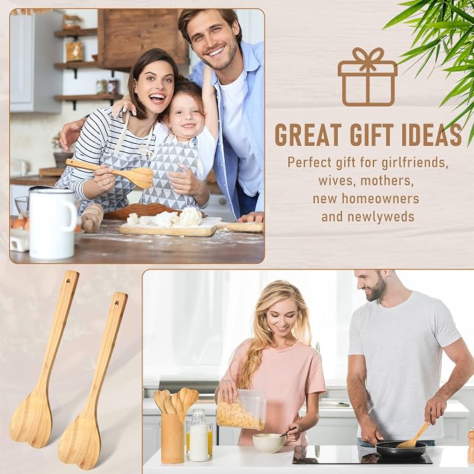 Heart Shaped Wooden Spoon 12 Inch Bamboo Kitchen Utensils Love Heart Spatula Kitchen Serving Spoons for Mixing Cooking Baking Stirring Hostess Gifts Mother's Day Wedding (20 Pcs)