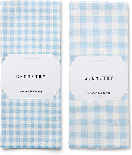 GEOMETRY Tea Towels – Spring & Summer Collection – Quick-Dry, Ultra-Absorbent, Reusable Microfiber Kitchen Towels for Drying & Cleaning - Salt and Sky - 2 Pack