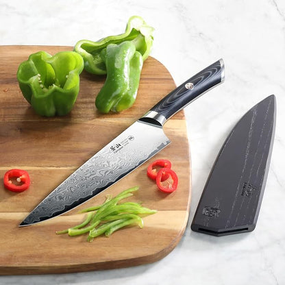 Cangshan KURO Series 8-Inch Chef's Knife with Sheath, High Carbon X-7 Damascus Steel, 504258