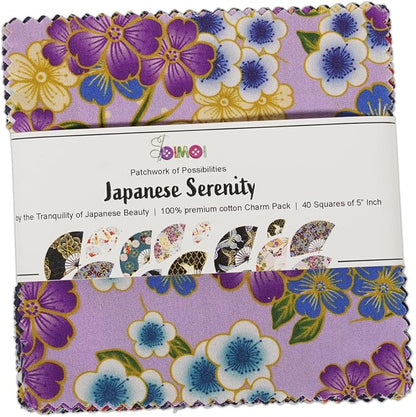 Soimoi 40 Pcs Cotton Fabric Squares Bundles Charm Packs for Quilting, Fat Quarter Layer Cakes, Precuts Quilt Squares 5 x 5 inches, DIY Fabric Bundle - Japanese Serenity