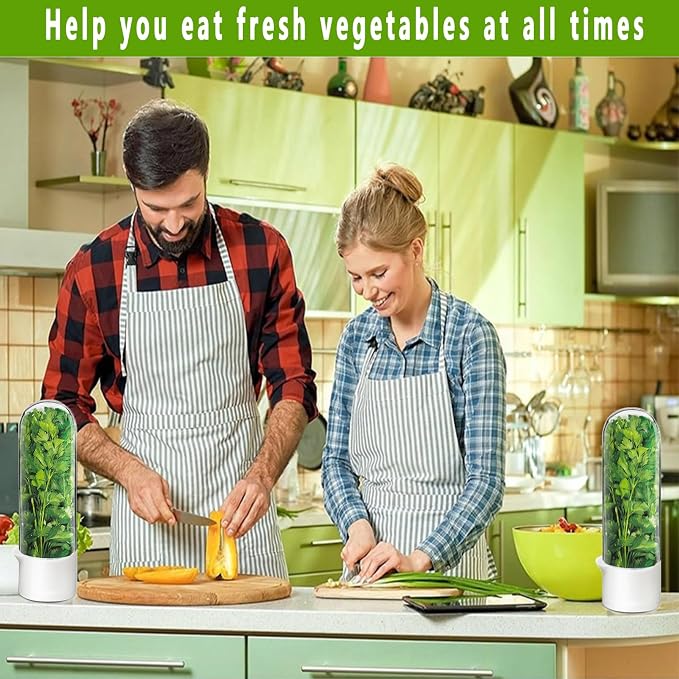 Cilantro Container for Fridge, Herb Keeper Herb Saver for Refrigerator | Vegetable Preservation Storage Container for Cilantro, Basil, Asparagus | Extends Freshness Up to 2-3 Weeks