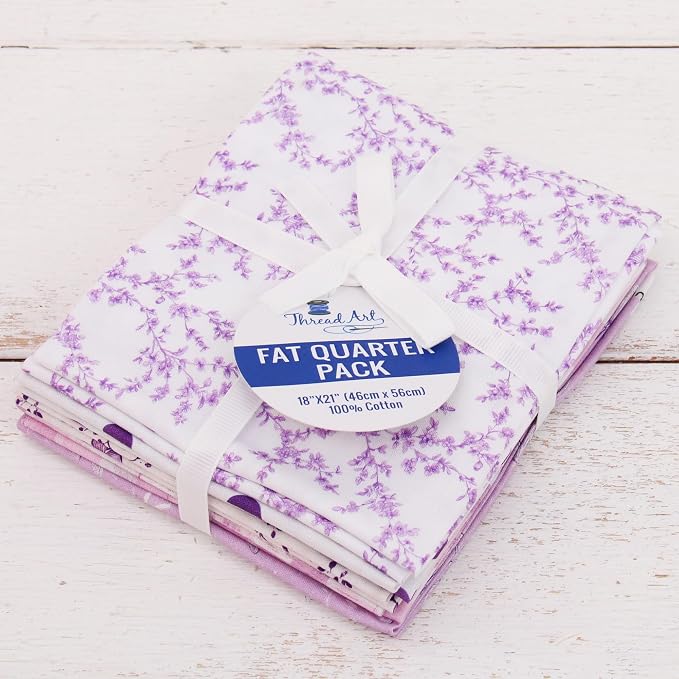 Threadart Exclusive 5 Fat Quarter Bundles - White and Purple Vintage Prints 100% Cotton Fabric - Premium 100% Cotton Quilting Fabric - No Duplicates - Full Size Fat Quarters 18"x21" - White and Purple