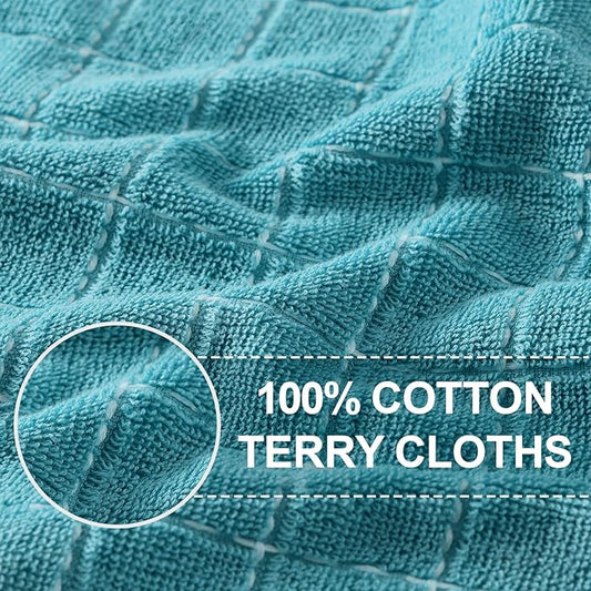 Homaxy 100% Cotton Terry Kitchen Towels(Lake Blue, 13 x 28 inches), Checkered Designed, Soft and Super Absorbent Dish Towels, 8 Pack