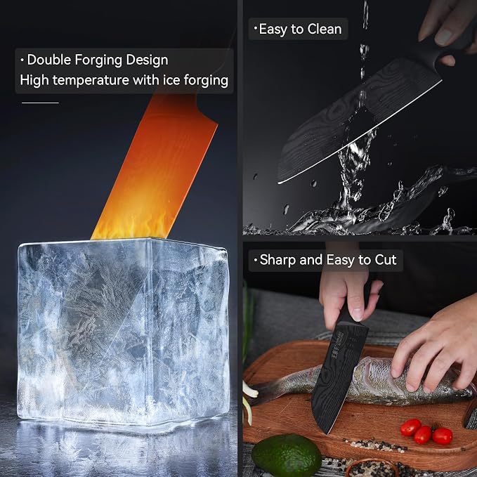 Chef Knife 7 Inch Sharp Santoku Knife High Carbon Stainless Steel, Kitchen Gadgets with High-End Gift Box, Christmas Gifts for Men and Women, Parents