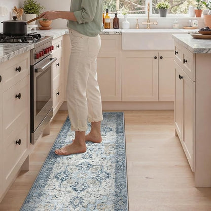 GENIMO Kitchen Rugs Non Slip Washable, Kitchen Mats for Floor, Cushioned Standing Mat, Kitchen Runner Rug Floor Mat for Kitchen Decor, Laundry, Sink, Entryway, Home, 24"x72", Blue