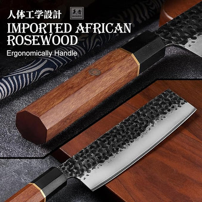 ENOKING Japanese Nakiri Knife, 7 Inch Vegetable Knife 5 Layer 9CR18MOV Clad Steel Cooking Knife for Kitchen, Super Sharp Kitchen Knife with Ebony Bolster African Rosewood Handle with Wooden Box