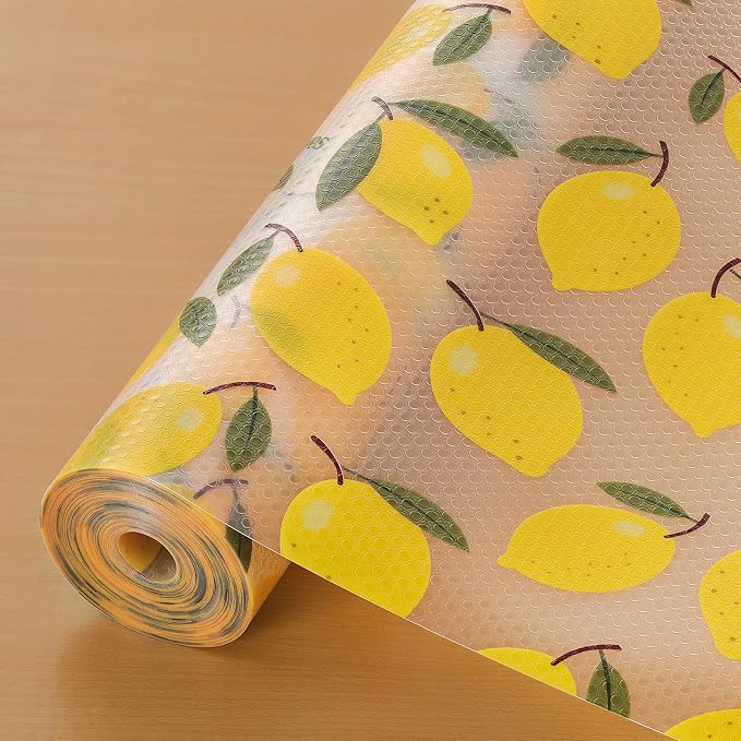 Cooyes Shelf Liner, Non-Adhesive Cabinet Liners for Kitchen Drawers, Shelves, Refrigerator, Pantry Storage, Bathroom Closet, Fridge, Durable Waterproof EVA Mats(17.5" W x 120" L, Yellow Lemon)