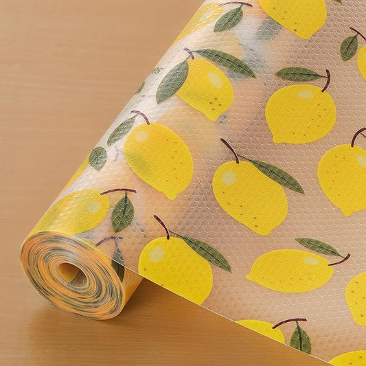 Cooyes Shelf Liner, Non-Adhesive Cabinet Liners for Kitchen Drawers, Shelves, Refrigerator, Pantry Storage, Bathroom Closet, Fridge, Durable Waterproof EVA Mats(17.5" W x 240" L, Yellow Lemon)