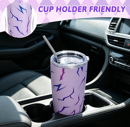 Glowvibe Kpop Cup - Purple Lightning Stainless Steel Reusable Tumbler,20 Oz Insulated Travel Coffee Mug with Lid and Straw for Iced Coffee Smoothie, Korean Pop Gifts for Women Girls Birthday Concert