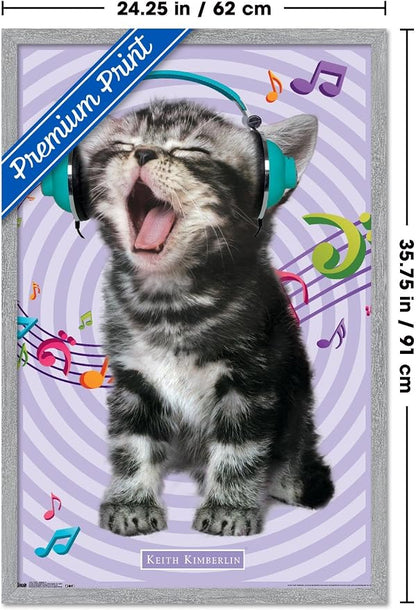 Keith Kimberlin - Kitten - Singing Wall Poster, 34L" x 22.4W", Gray Framed Version