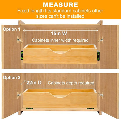 MinBoo Bamboo Pull Out Drawers for Cabinets 14" W x 21" D,Gliding Soft Close Shelves for Kitchen, Pantry, and Storage Organization,Pull Out Cabinet Drawer, Cabinet Drawers Slide Out