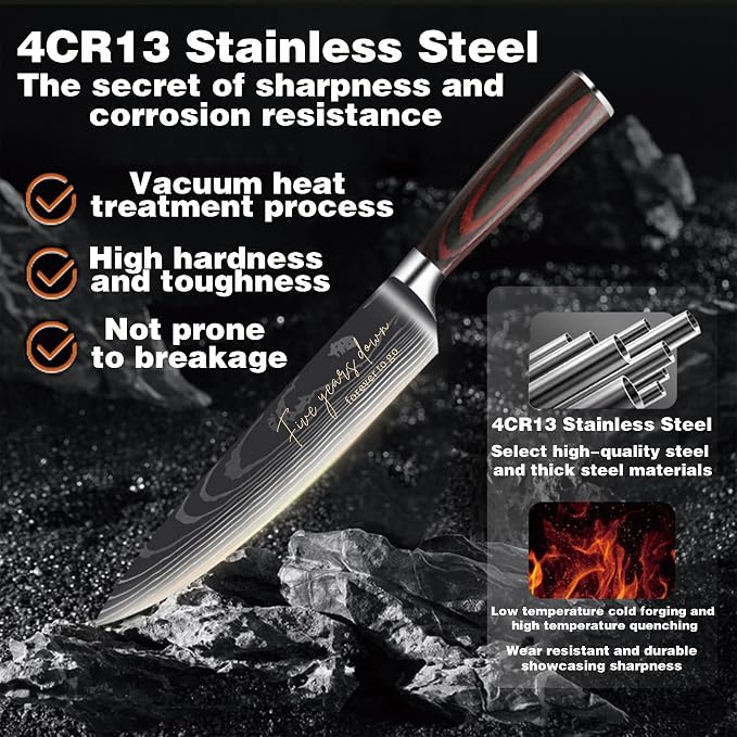 5 Years Anniversary Engraved Chef Knife Gift, 5th Wedding Anniversary Keepsake for Couple, 8 Inch High Carbon Stainless Steel Sharp Kitchen Knife with Ergonomic Handle, 5 Years Marriage Presents