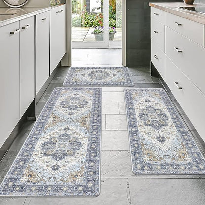 Cushioned Kitchen Rug Sets 3 Piece Anti Fatigue Kitchen Mats for Floor Non Slip Waterproof Kitchen Rugs and Mats Comfort Standing Mat Runner for Home Office,Sink,Laundry