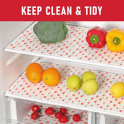 Cooyes 12 Pack Cloth Shelf Liners for Kitchen Cabinets, 12" × 24", Non-Slip Refrigerator Liners Machine Washable, Crisper Drawer Mats for Glass Shelves and Freezers, (Red Mushroom)