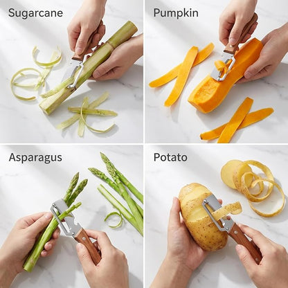 Best Multi Functional Vegetable Peelers for Kitchen | 2 in 1 Wooden Handle with Bottle Opener, Sugarcane Peeler, peeling Pumpkin
