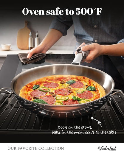 Stainless Steel Frying Pan Set with Lids 8"&10"&12",8 Inch Skillet+10&12 Inch Stainless Steel Pans with Lids,Frying Pan,Tri-Ply,PFOA&PTFE Free,Dishwasher&Oven Safe,Induction Compatible