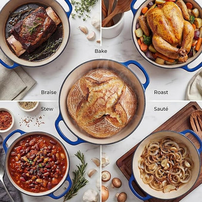 Zulay Kitchen 7.7 Quart Enameled Cast Iron Dutch Oven Pot with Lid – Premium Durability & Oven Safe up to 500°F – Heavy Duty Cookware Perfect for Bread Baking, Stews, Braising & Roasting – Blue
