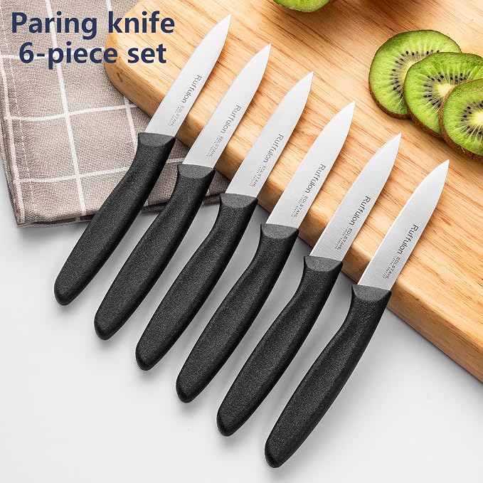 Paring Knife Fruit Knife Set (6 Pieces), Ultra Sharp Stainless Steel Vegetable and Fruit Knife with PP Plastic Ergonomic Handle for Cutting Fruits and Vegetables.Black.