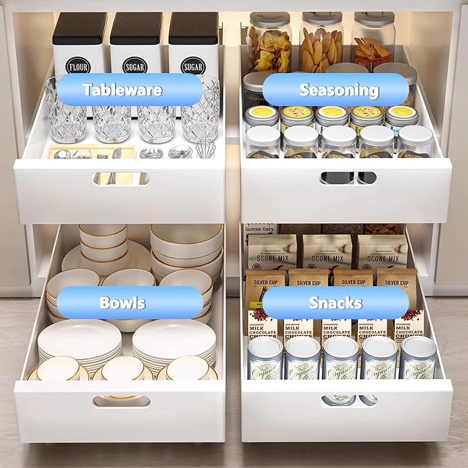 bealy 21'' Deep Pull Out Cabinet Organizer Adhesive, 10'' Wide Roll Out Cabinet Drawers for Face Frame or Frameless Cabinets, Sturdy Carbon Steel Kitchen Organizer Shelf for Pantry, Kitchen, Bathroom