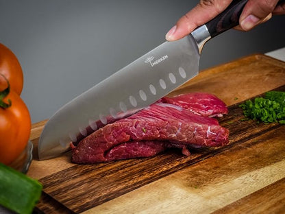 MERKEN Santoku Knife 7 Inch Japanese Multipurpose Kitchen Knife, Pakkawood Handle