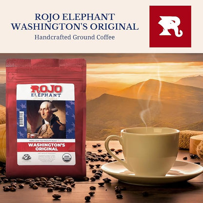 Rojo Elephant Caffeinated Ground Coffee, Single Origin Arabica Beans, Naturally Low Acid, Premium Ground Coffee (11 oz Bag) (Medium Roast - Washington's Original)