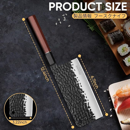 Huusk Japanese Meat Cleaver Knife - 6.7" Hand Forged Knives, 3 Layers 9CR18MOV High Carbon Kitchen Knife, Professional Sharp Cooking Knives with Ergonomic Handle Christmas Gift for Men and Women