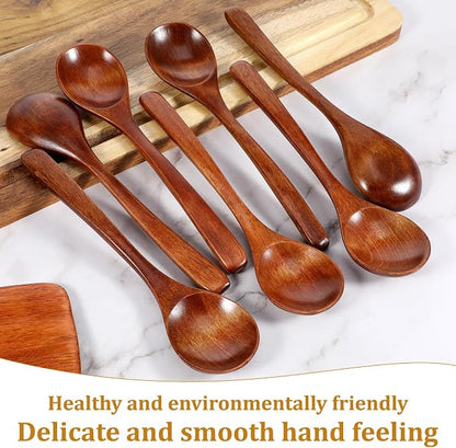 7 Pcs Wooden Spoons for Eating, Wood Table Spoon Set, 7 Inch Wood Soup Spoons, Wooden Honey Spoon for Tea, Teaspoon Utensils for Cooking, Eating, Dessert, Honey, Stirring Coffee