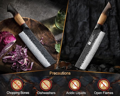 XINZUO 7 Inch Nakiri Knife, Hand Forged Damascus Steel Asian Chopping Chef Knife, Professional Meat Vegetable Kitchen Knife,Comfortable Grip White Oak Handle Usuba Knife