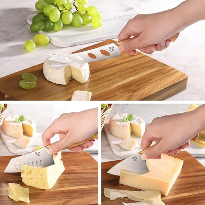 Cangshan 1027327 3-Piece Olive Wood Cheese Knife Set with Acacia Cheese Board