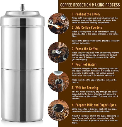 KSJONE South Indian Filter Coffee Maker 7 oz,2-4 Cups Stainless Steel Coffee Maker, Drip Coffee Brewer, Madras Kaapi Kappi, Coffee Decoction Maker