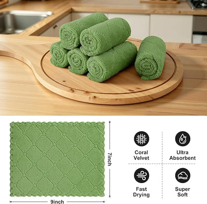 Homaxy 18 Pack Kitchen Cloths Dish Towels (7" x 9", Grass Green), Super Soft and Absorbent Coral Velvet Dishcloths, Fast Drying No Lint Microfiber Cleaning Cloth