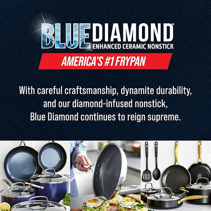 Blue Diamond Hybrid Nonstick Stainless Steel 12 Piece Cookware Set, Tri-Ply PFAS-Free Ceramic Diamond Bond Pots & Pans, Dishwasher & Oven Safe to 850F, Induction Ready, Metal Utensil Safe, Silver