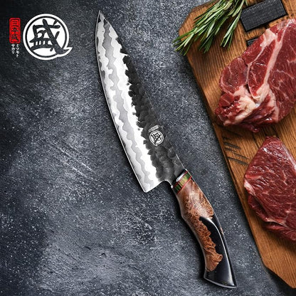 MITSUMOTO SAKARI 8-Inch Japanese Gyuto Chef Knife, 440C Damascus Steel | Precision Pull Cuts, Deep-Cryo Edge Stability, 2.2 mm Thin Blade Control, Maple Burl Handle, Sandalwood Box