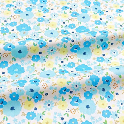 Light Weight Natural Cotton Fabric by the Yard DIY Making Supplies Quilting Patchwork Fabric Fat Quarter Bundles DIY for Quilting Cotton Patchwork Cushions (Big Blue Flowers, 2 Yard)