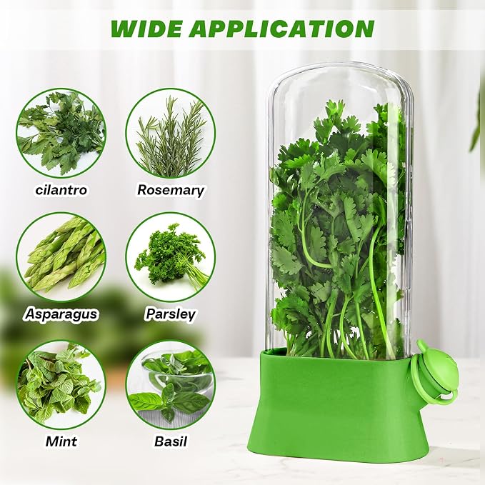 Baderke 2 Pieces Herb Saver for Refrigerator Fresh Herb Keeper Cilantro Container for Fridge Saver Pod for Cilantro, Parsley, Asparagus, Keeps Vegetables for 2-3 Weeks(Green)