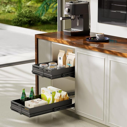 Pull Out Cabinet Organizer, Expandable Width 13"-22", Heavy Duty Metal Slide Out Drawers for Cabinets, Expandable Cabinet Pull Out Shelves for Kitchen, Pantry, Bathroom, Black