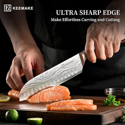 KEEMAKE Kitchen Knife Set, Ultra Sharp Chef Knife Set 7-Piece, High Carbon Stainless Steel Chefs Knife Set, Professional Knives Set for Kitchen with Pakkawood Handle and Gift Box