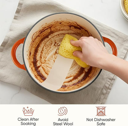 6 Quart Dutch Oven Pot with Lid, Non Stick Enameled Cast Iron Dutch Oven for Bread Baking, Heavy-Duty, Oven Safe Ceramic Cookware Up to 500°F for Baking, Braising, Stews, Roasting, Orange