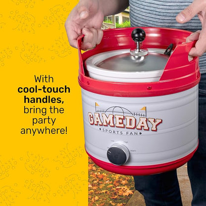 Nostalgia Game Day 4-Quart Kickin' Keg Slow Cooker with Lid and Ladle, Long-Lasting Ceramic Material and Keg-Like Appearance, Cooks Chicken Wings, Meatballs, Chilli, Cheese, Soup, Stews, and More